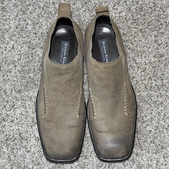 Aston Grey Chelsea Collection Ankle Boots Brown Leather Suede Square Toe Sz 9
